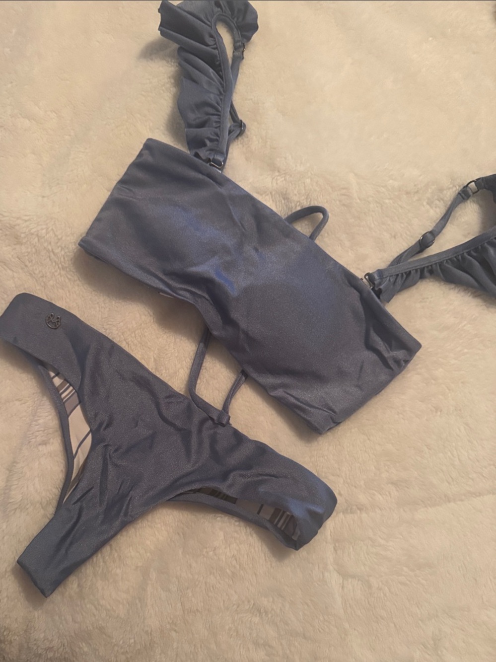 Maaji Shimmery Slate Reversible Blue Bandeau Bikini Set